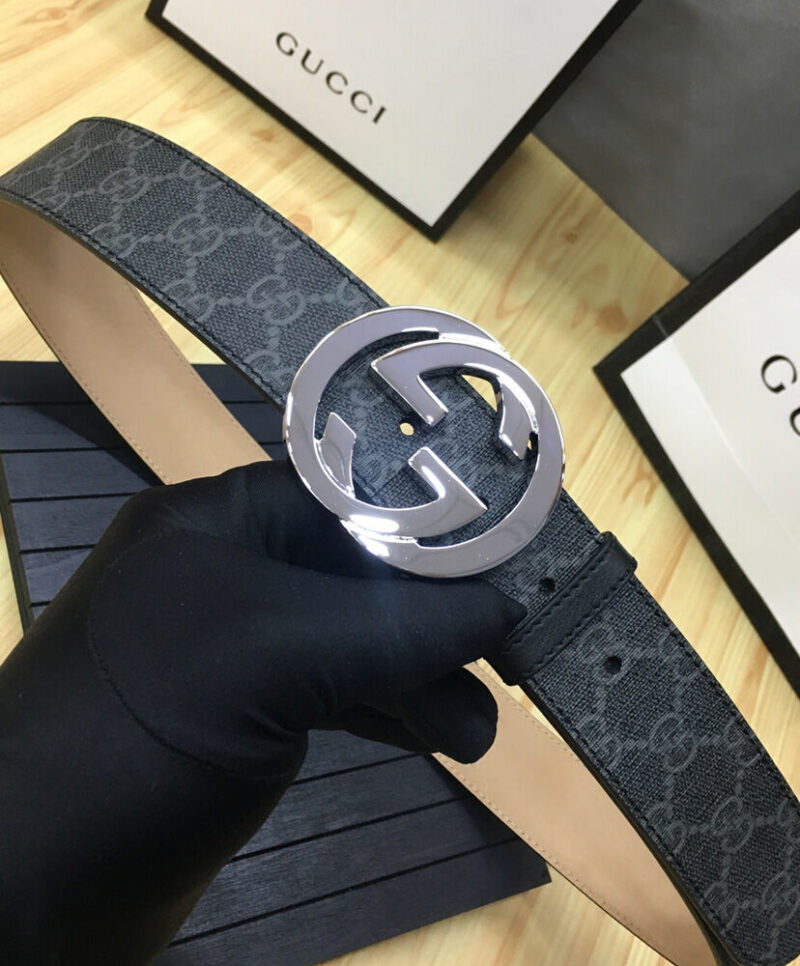 Gucci GG Supreme belt with G buckle 370543 Black