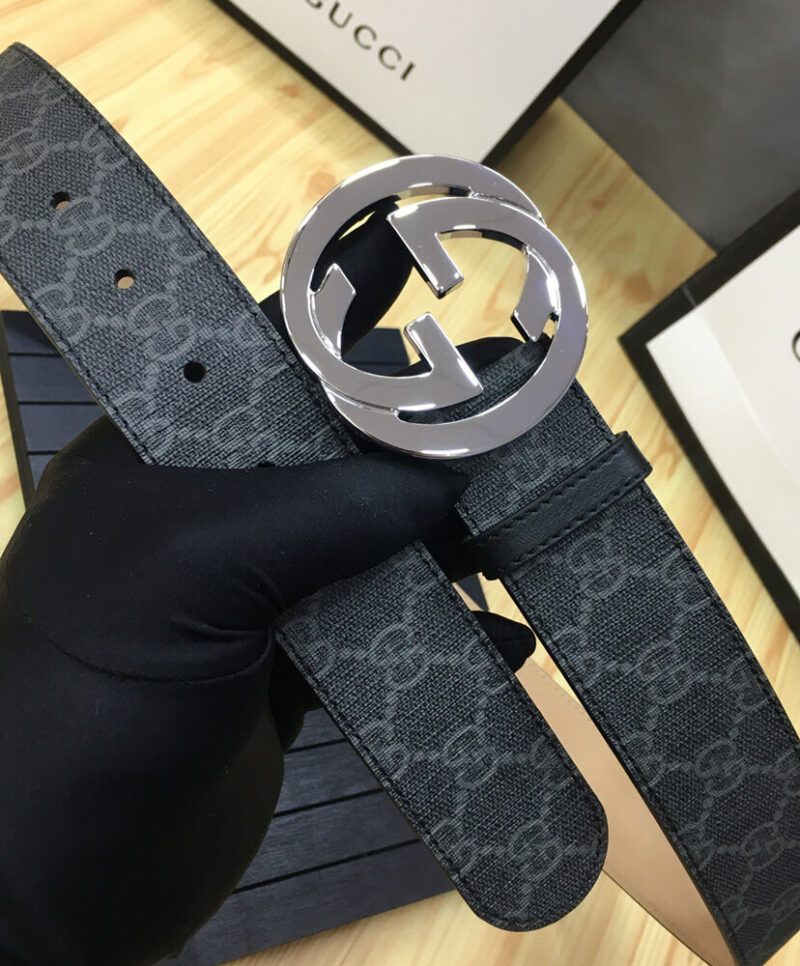 Gucci GG Supreme belt with G buckle 370543 Black
