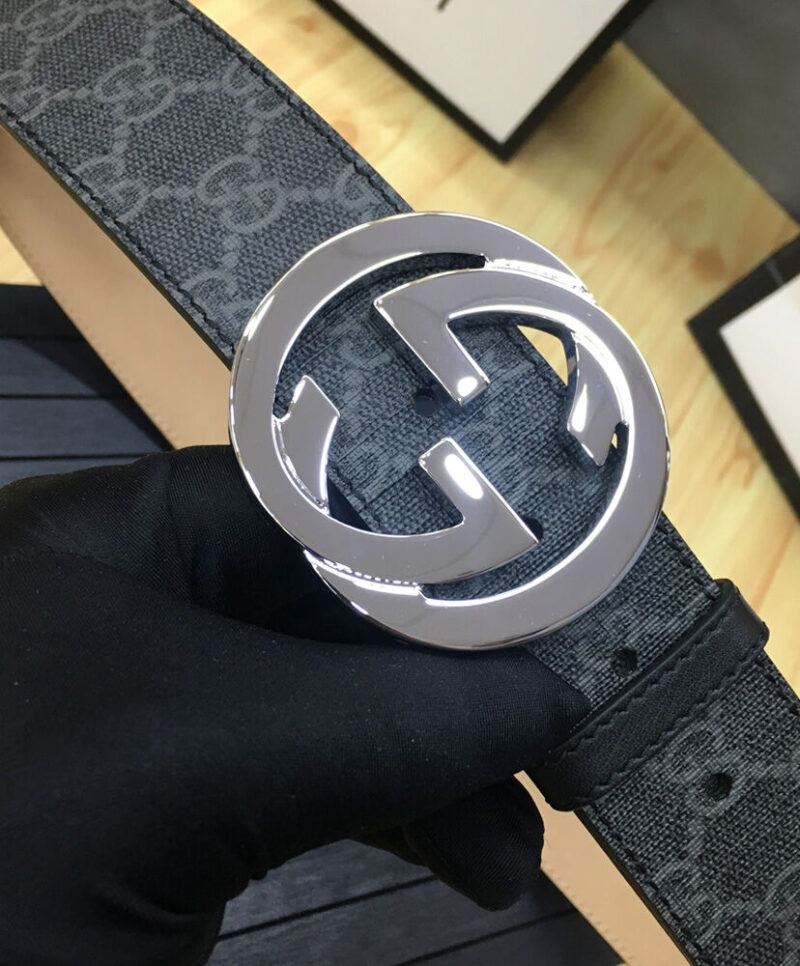 Gucci GG Supreme belt with G buckle 370543 Black