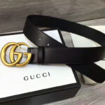 Gucci Leather belt with double G buckle for man Black