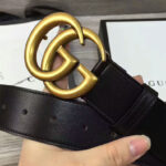 Gucci Leather belt with double G buckle for man Black