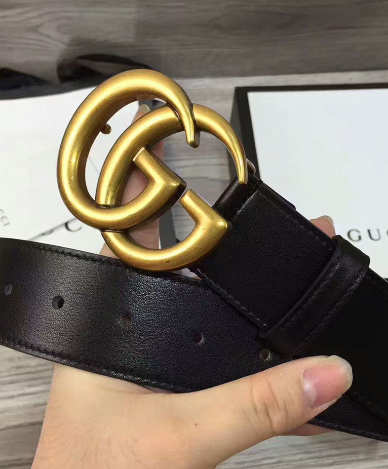 Gucci Leather belt with double G buckle for man Black