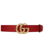 Gucci Leather belt with double G buckle Red