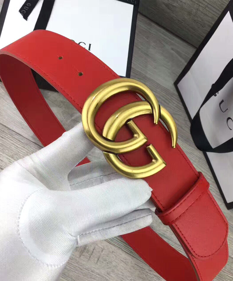 Gucci Leather belt with double G buckle Red