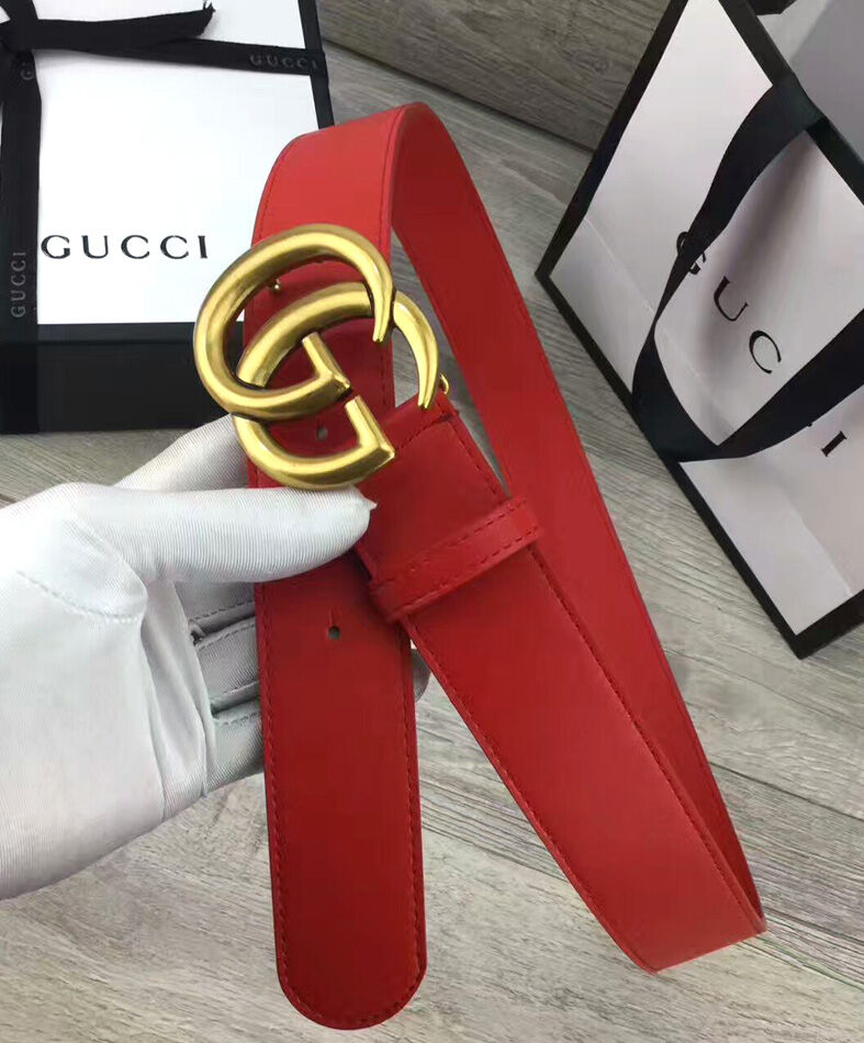 Gucci Leather belt with double G buckle Red