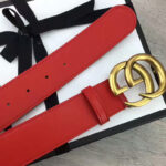 Gucci Leather belt with double G buckle Red