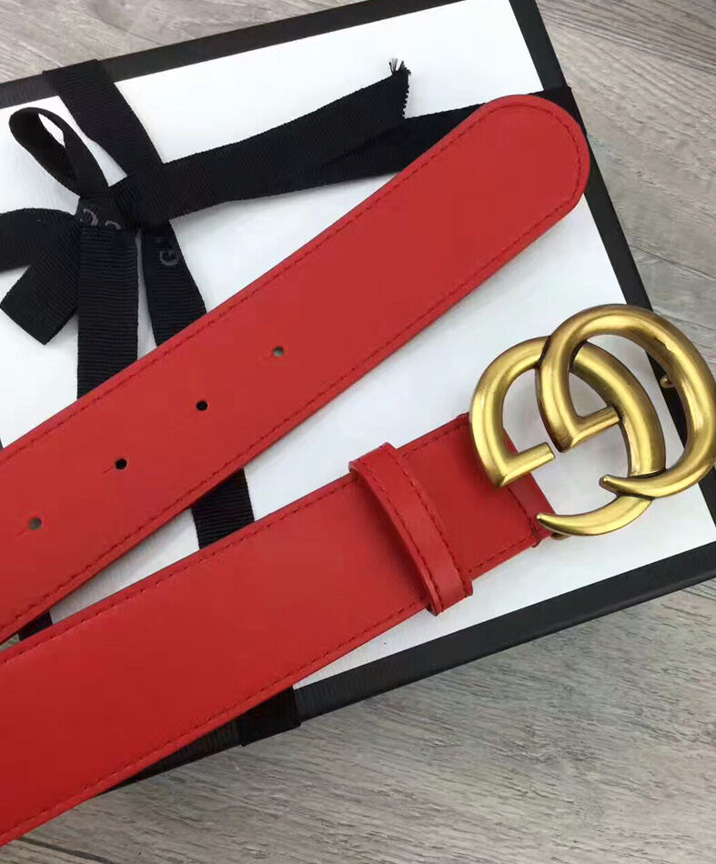 Gucci Leather belt with double G buckle Red