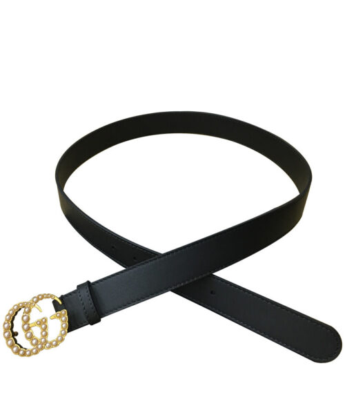Gucci Leather belt with pearl Double G Black