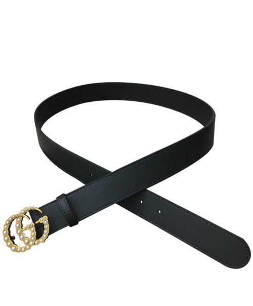 Gucci Leather belt with pearl Double G Black