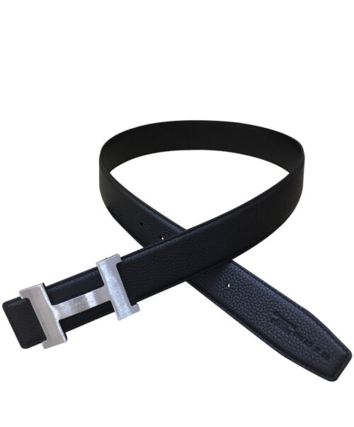 Hermes Men's H belt buckle & leather strap Black