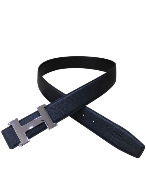 Hermes Men's H belt buckle & leather strap Black