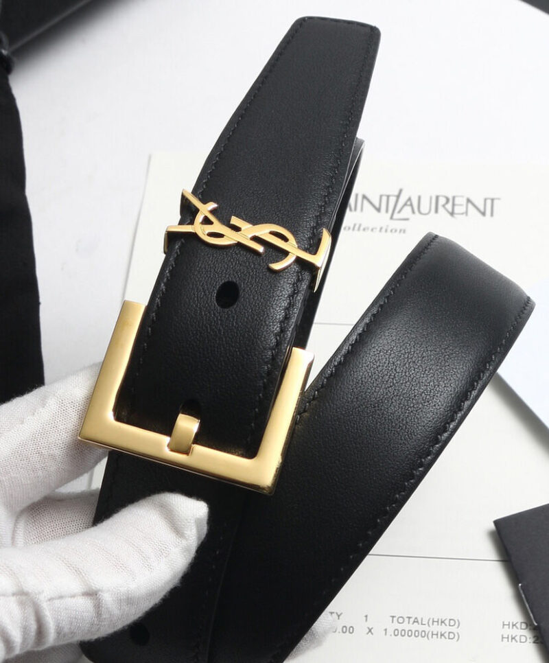 Saint Laurent Monogram Belt With Square Buckle Black