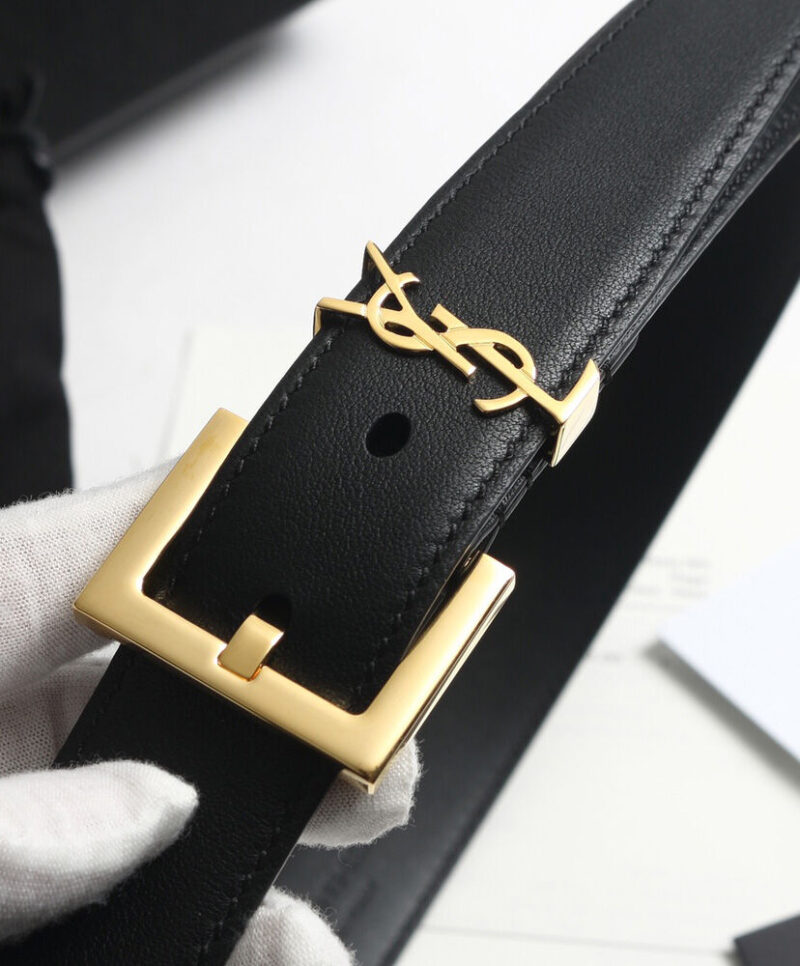 Saint Laurent Monogram Belt With Square Buckle Black