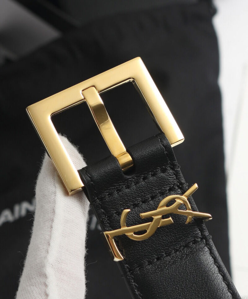 Saint Laurent Monogram Belt With Square Buckle Black