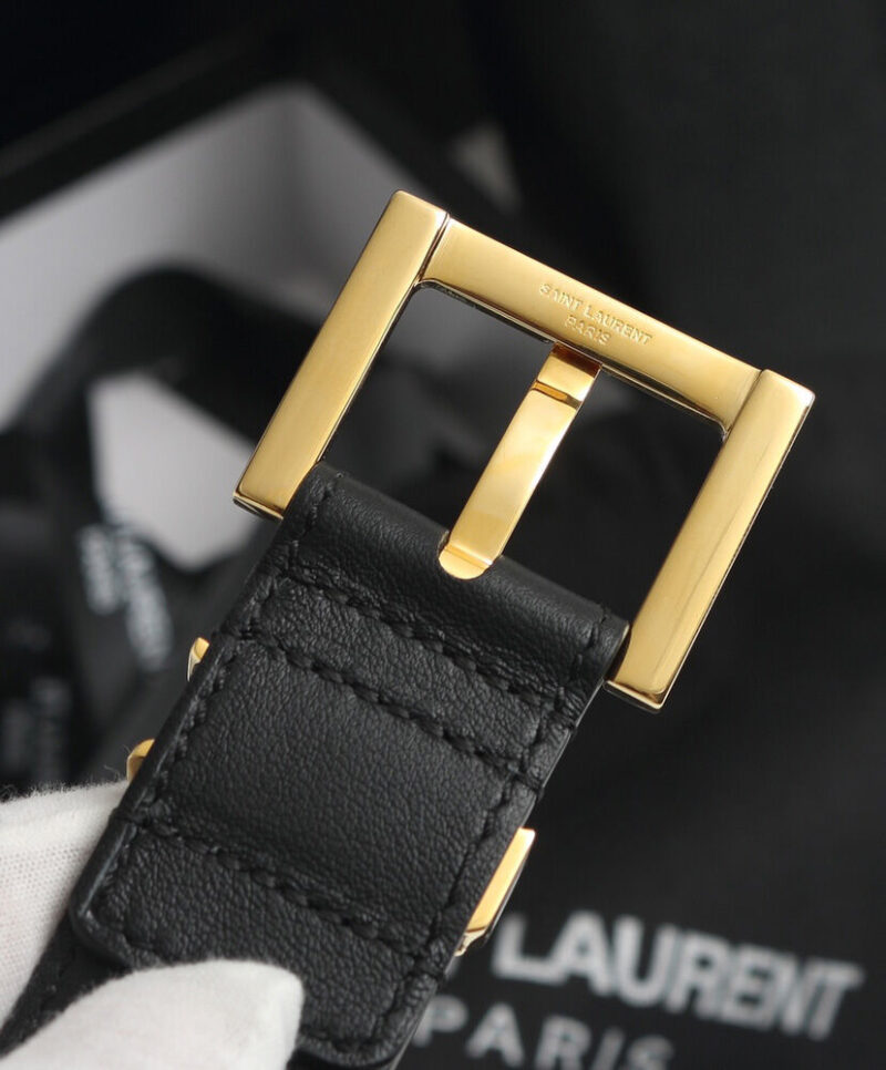 Saint Laurent Monogram Belt With Square Buckle Black