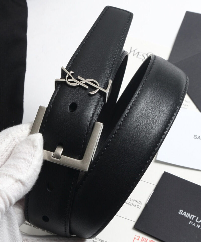 Saint Laurent Monogram Belt With Square Buckle Black