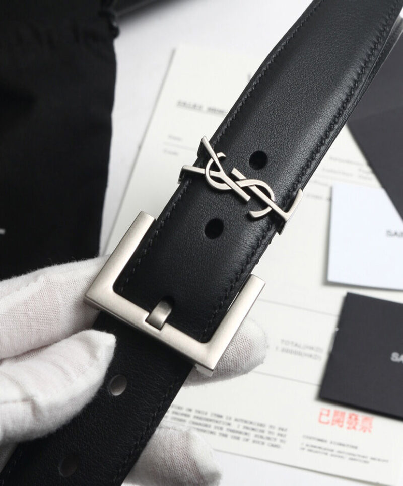 Saint Laurent Monogram Belt With Square Buckle Black