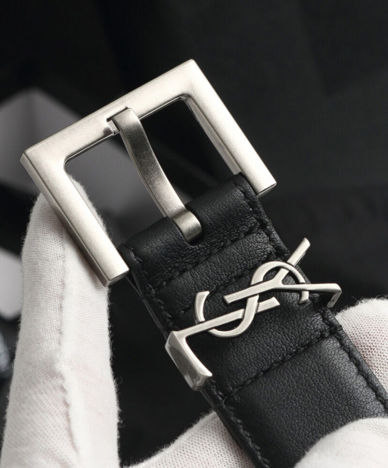 Saint Laurent Monogram Belt With Square Buckle Black