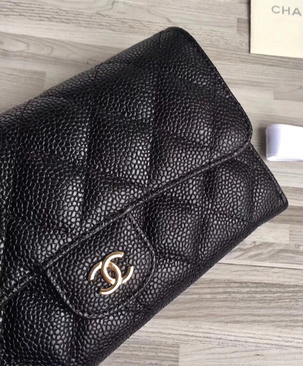 Chanel Quilted Flap Wallet in Caviar A31506 Black