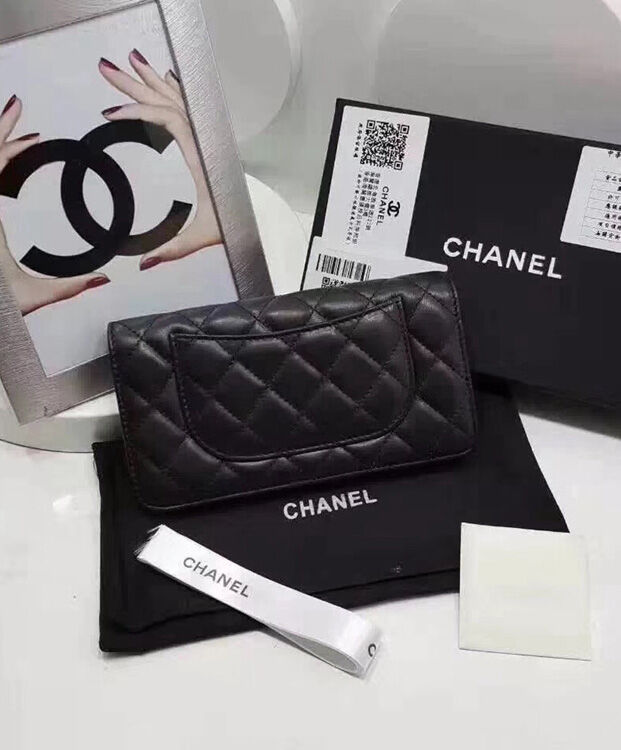 Chanel Quilted Bi-fold Wallet in Lambskin Black
