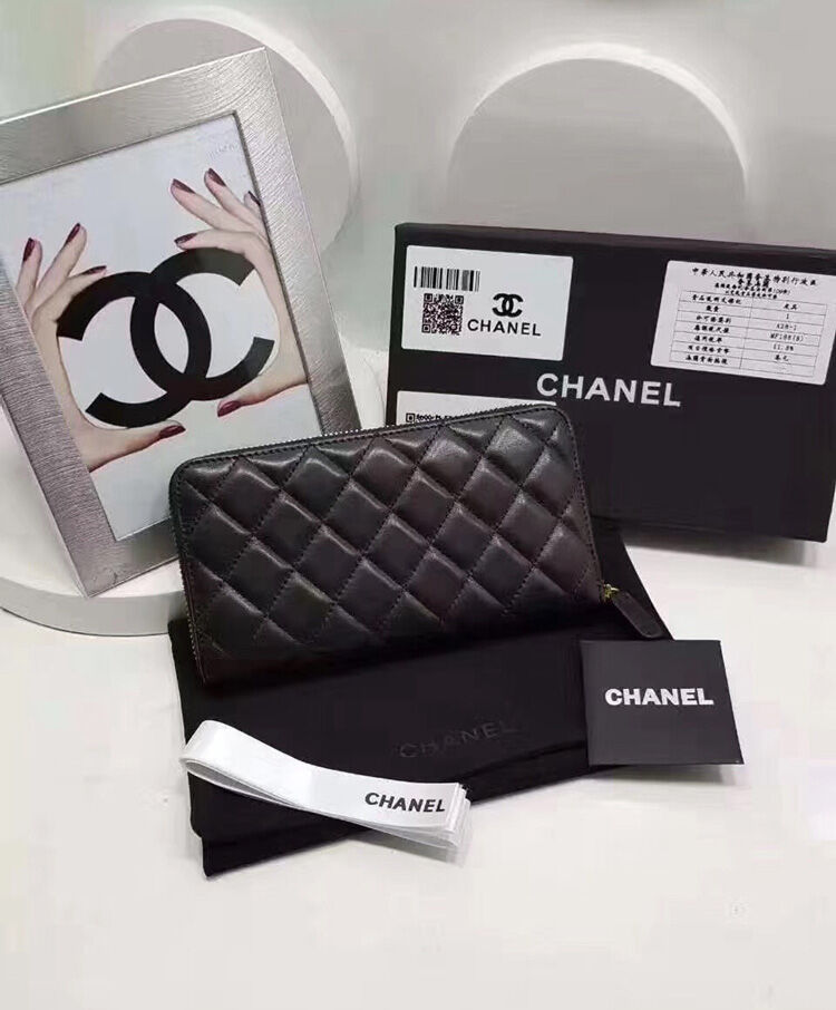 Chanel Matrasse Around Zipper Long Wallet Black