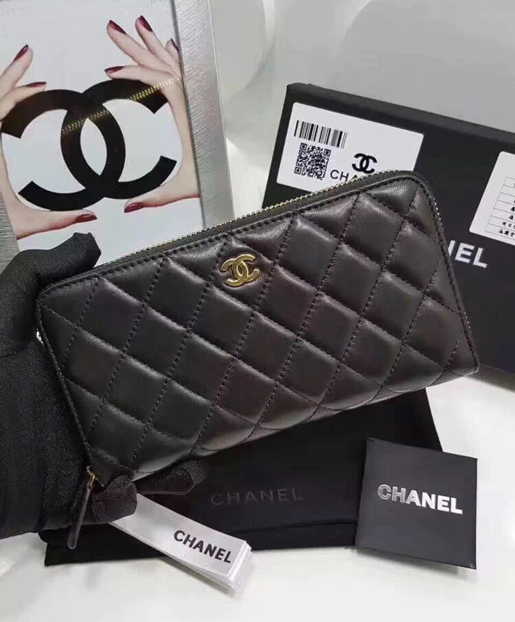 Chanel Matrasse Around Zipper Long Wallet Black