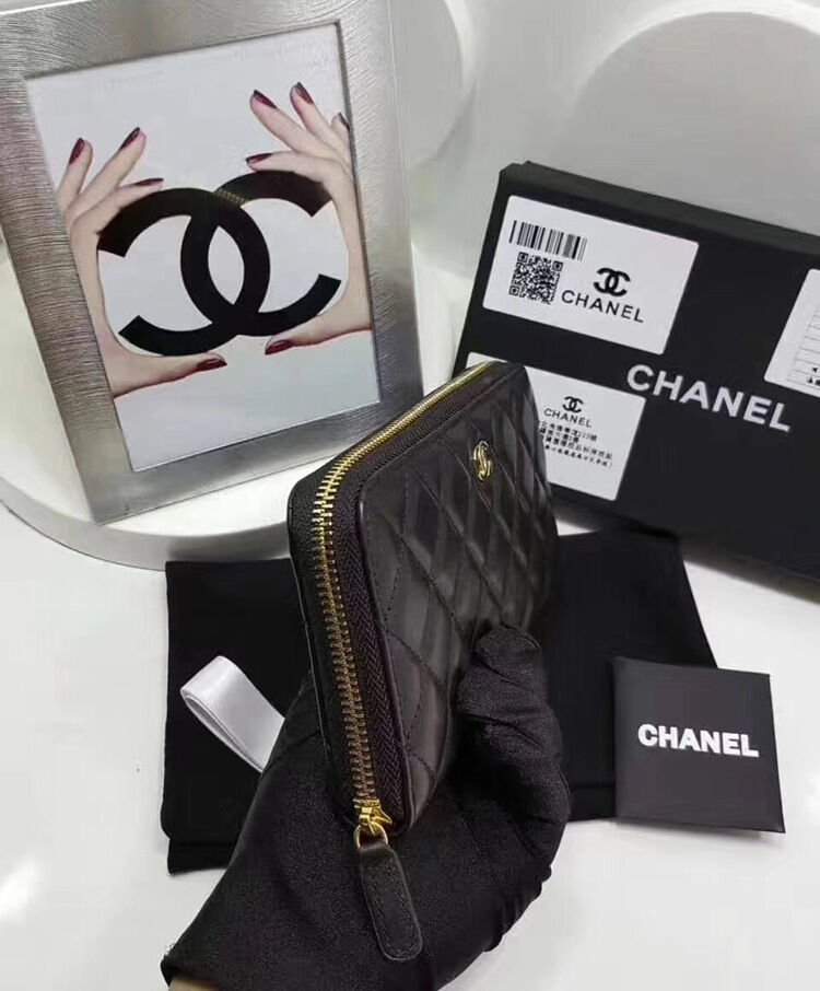 Chanel Matrasse Around Zipper Long Wallet Black