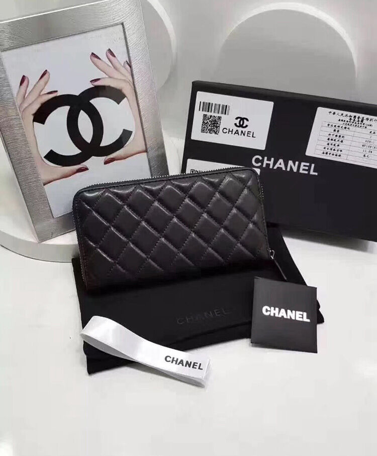 Chanel Matrasse Around Zipper Long Wallet Black