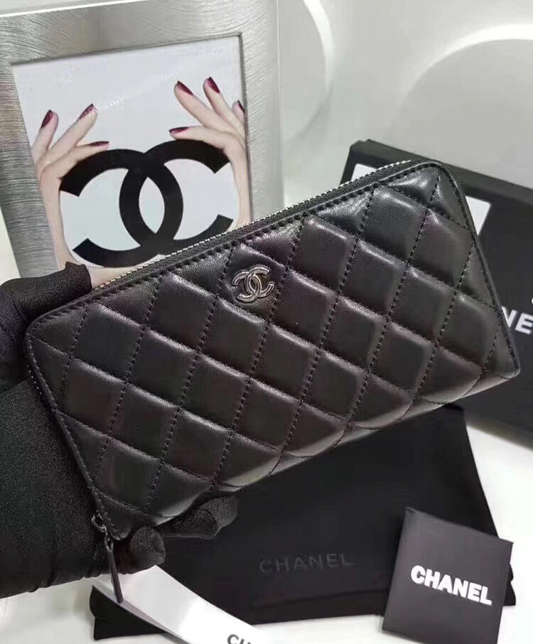 Chanel Matrasse Around Zipper Long Wallet Black