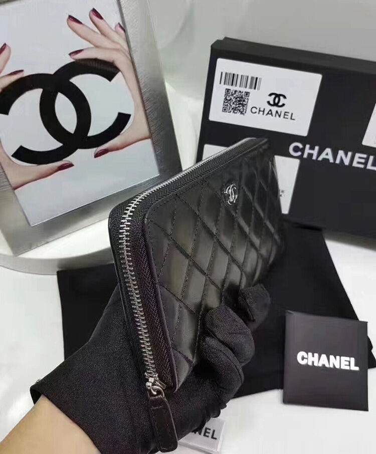 Chanel Matrasse Around Zipper Long Wallet Black