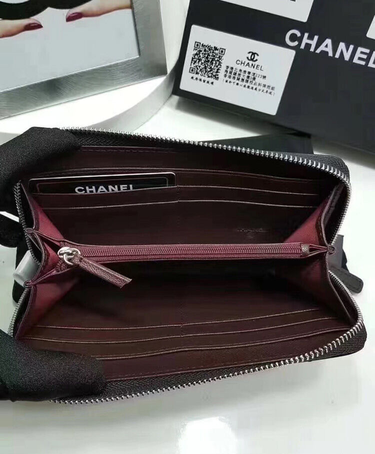 Chanel Matrasse Around Zipper Long Wallet Black