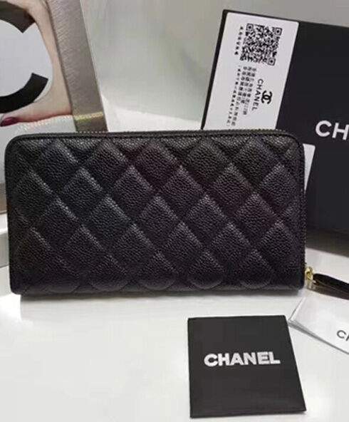 Chanel Matrasse Around Zipper Long Wallet Black