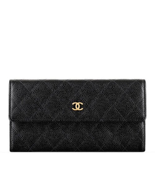 Chanel Quilted Flap Wallet in Caviar Black