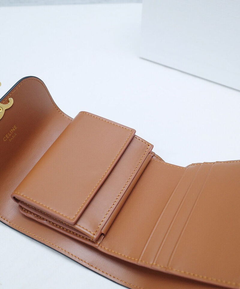 Celine Celine Triomphe Small Flapped Wallet With Logo Print 10D782 Coffee