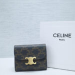 Celine Celine Triomphe Small Flapped Wallet With Logo Print 10D782 Coffee