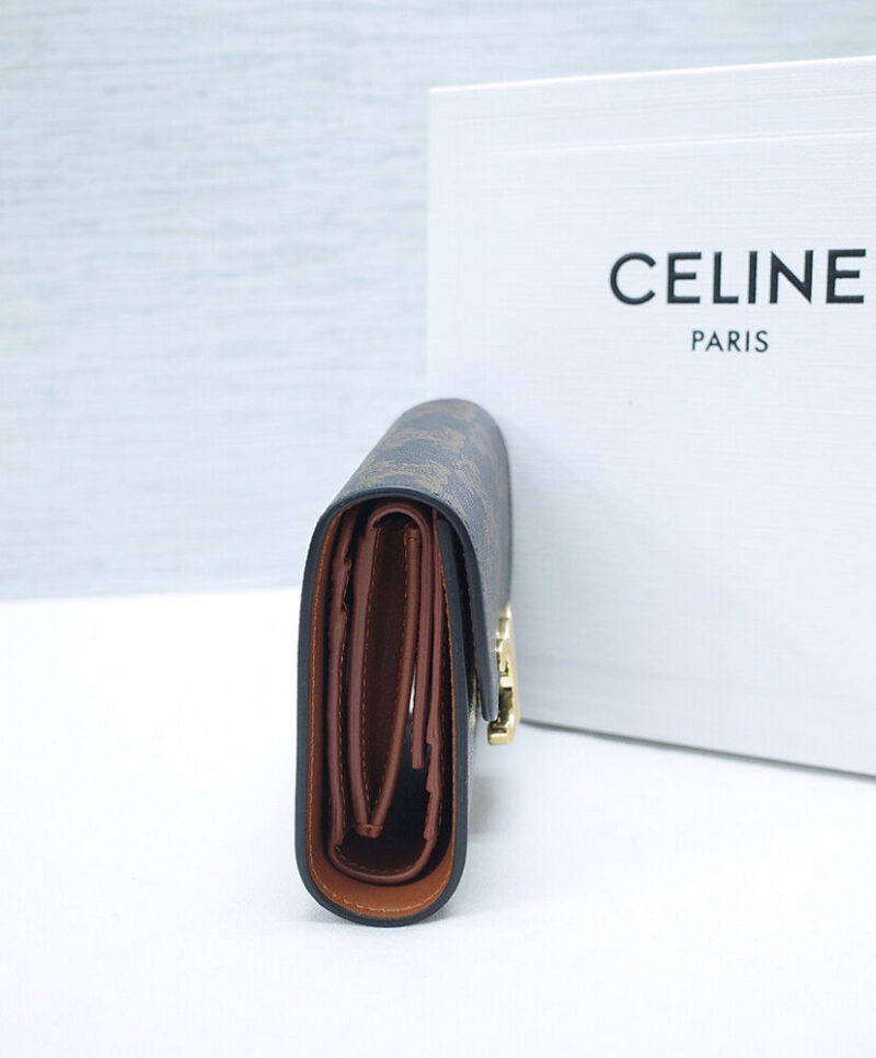 Celine Celine Triomphe Small Flapped Wallet With Logo Print 10D782 Coffee