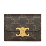 Celine Triomphe Logo Print Compact Coin Purse 10I652 Coffee