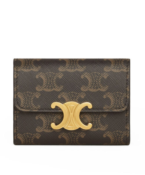 Celine Triomphe Logo Print Compact Coin Purse 10I652 Coffee