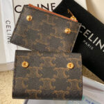 Celine Triomphe Logo Print Compact Coin Purse 10I652 Coffee