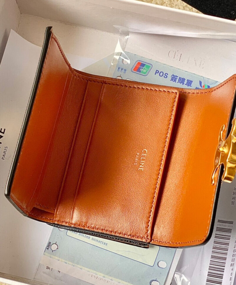Celine Triomphe Logo Print Compact Coin Purse 10I652 Coffee