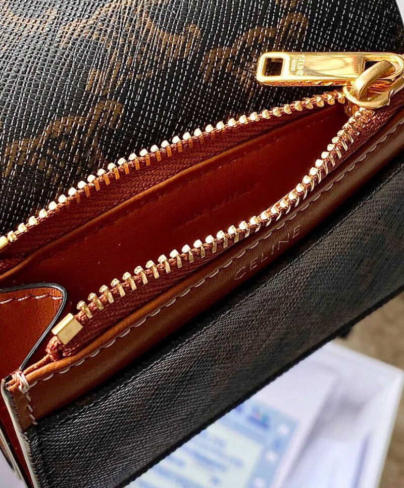 Celine Triomphe Logo Print Compact Coin Purse 10I652 Coffee