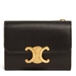 Celine Compact Wallet Triomphe In Shiny Calfskin 10I653 Black