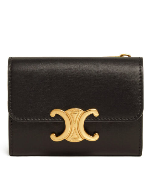 Celine Compact Wallet Triomphe In Shiny Calfskin 10I653 Black