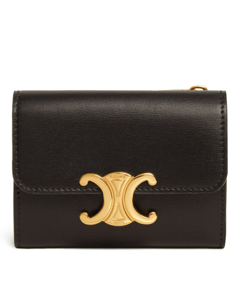 Celine Compact Wallet Triomphe In Shiny Calfskin 10I653 Black