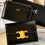 Celine Compact Wallet Triomphe In Shiny Calfskin 10I653 Black