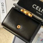 Celine Compact Wallet Triomphe In Shiny Calfskin 10I653 Black