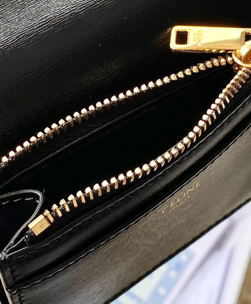 Celine Compact Wallet Triomphe In Shiny Calfskin 10I653 Black