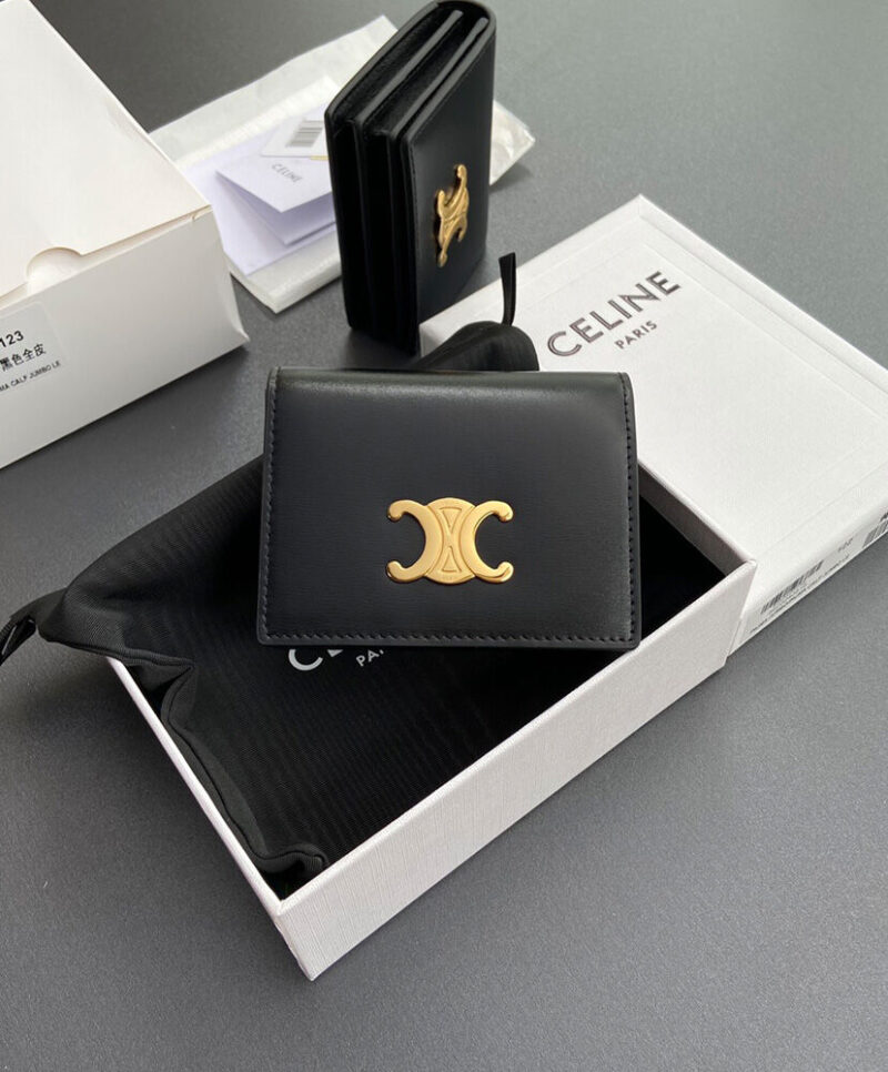 Celine Triomphe Shiny Calfskin Business Card Holder 10M123 Black
