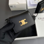 Celine Triomphe Shiny Calfskin Business Card Holder 10M123 Black