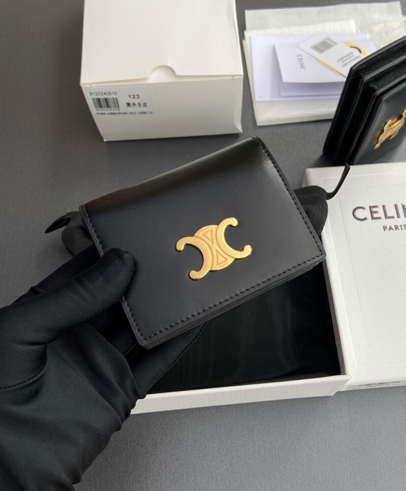 Celine Triomphe Shiny Calfskin Business Card Holder 10M123 Black